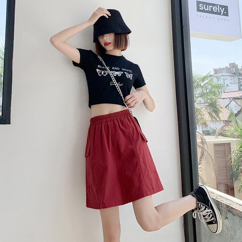 特大码高腰防走光工装a字带包臀裙 秋伊梵半身裙