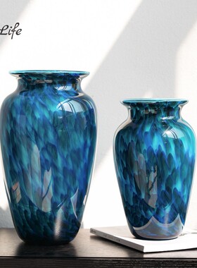 轻奢孔雀蓝琉璃花瓶摆件客厅花器
