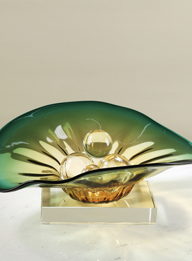 轻奢扇形艺术玻璃超大果盘现代