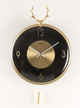 轻奢风挂钟家居客厅黄铜鹿头摆件