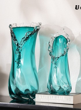 轻奢蓝色粉色浪花花瓶果盘收纳盘