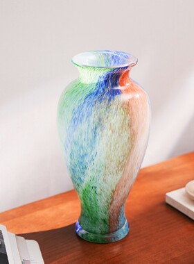 锦瑟家居现代彩色花瓶中古琉璃花器高级感法式客厅餐桌水培装饰