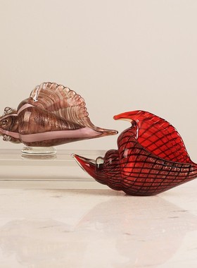 轻奢艺术玻璃多彩海螺摆件装饰品