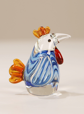 手工艺术玻璃萌鸡水晶小摆件现代