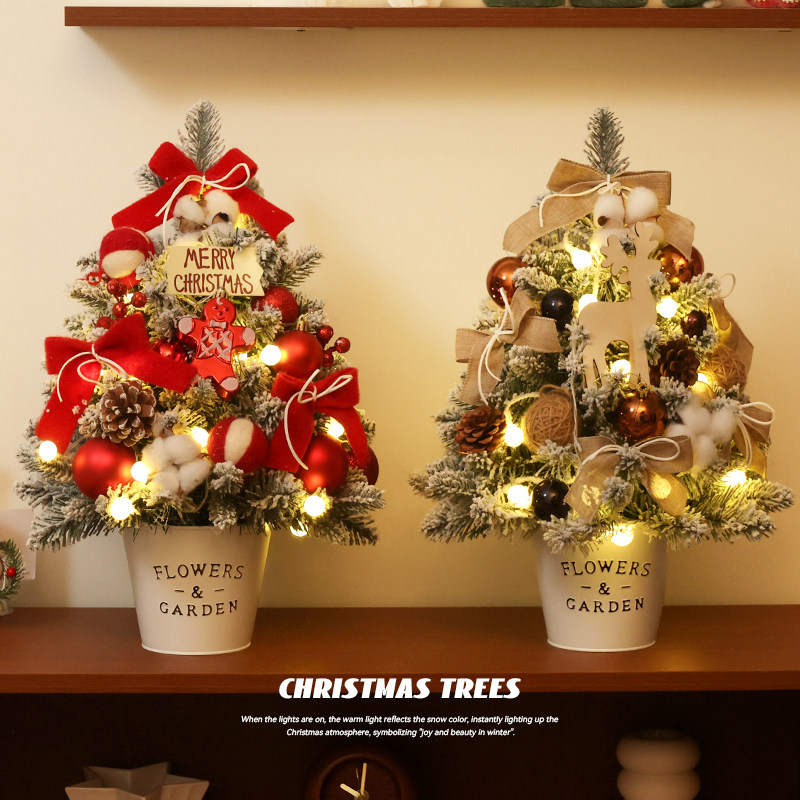 迷饰 白色落雪圣诞树家用迷你桌面圣诞节装饰DIY小型摆件2025新款 - 图2