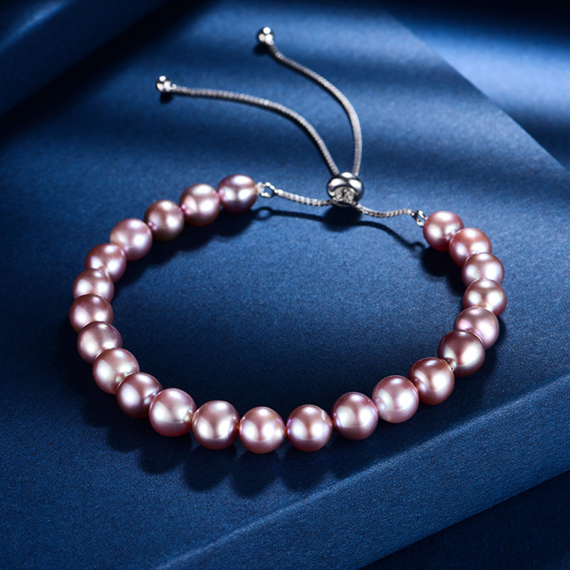 淡水紫色真珍珠女士纯银简约手镯 潮和氏手链