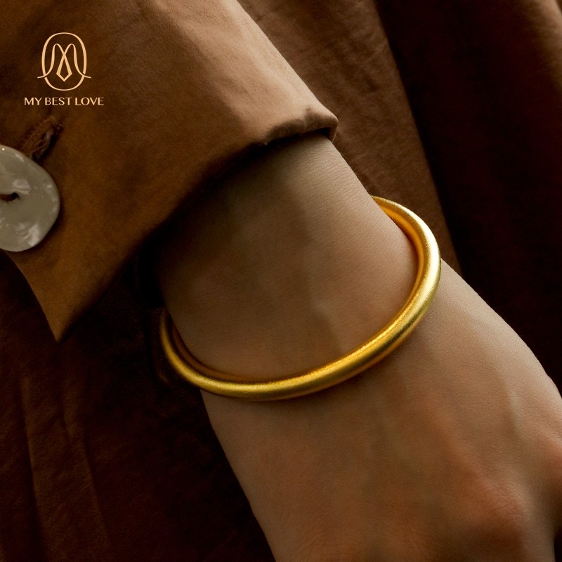 金包银手镯女纯金999纯银古法手环 mybestlove手镯