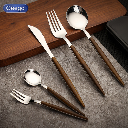 Geego wooden handle stainless steel western restaurant knife fork