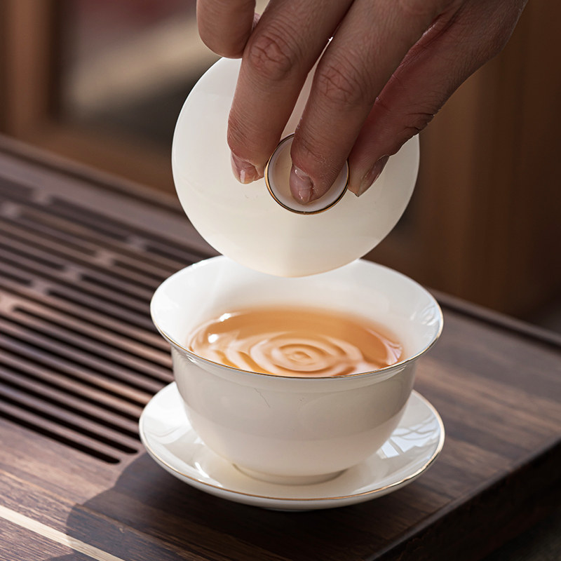 羊脂玉盖碗碗身白瓷描金盖碗单碗身三才盖碗茶碗茶杯陶瓷单卖配件,淘宝优惠券,粉丝福利购,淘宝优惠卷