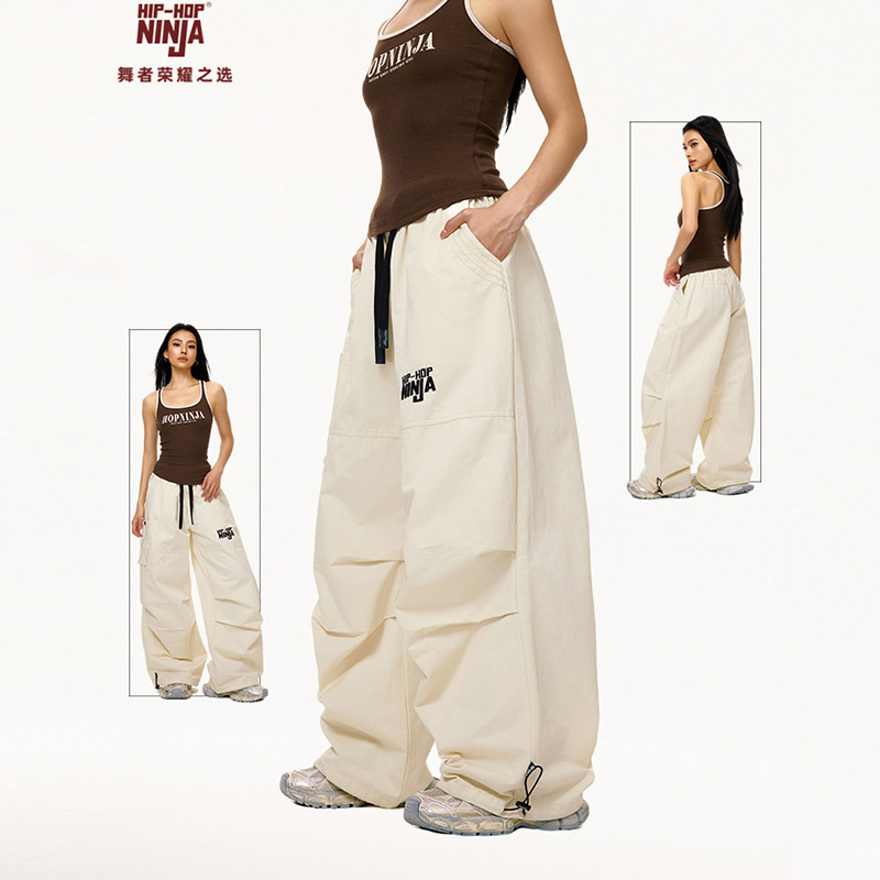 HIPHOP NINJA美式复古伞兵裤街舞爵士舞嘻哈宽松显瘦工装裤女潮牌 - 图0