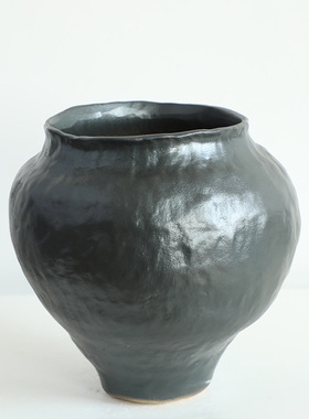 北欧侘寂风软装民宿酒店景德镇手工陶艺陶瓷花瓶复古粗陶