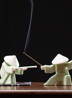 创意新中式陶瓷武士侠客桌面摆件家用线香插香器香熏香炉香托香盘