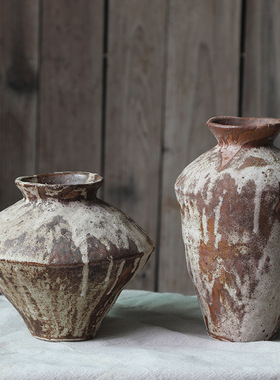 侘寂风陶瓷花瓶粗陶瓶插花复古怀旧手工民宿酒店禅意摆件新中式