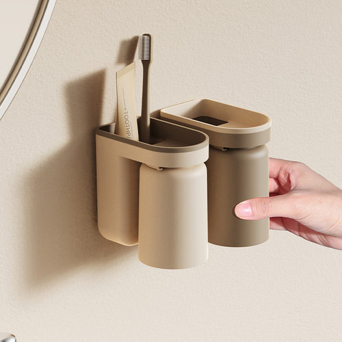 免打孔牙刷架壁挂式双人牙刷收纳架卫生间洗漱台置物架 - 图1