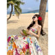 High-end colorful floral suspender strap dress