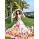 High-end colorful floral suspender strap dress