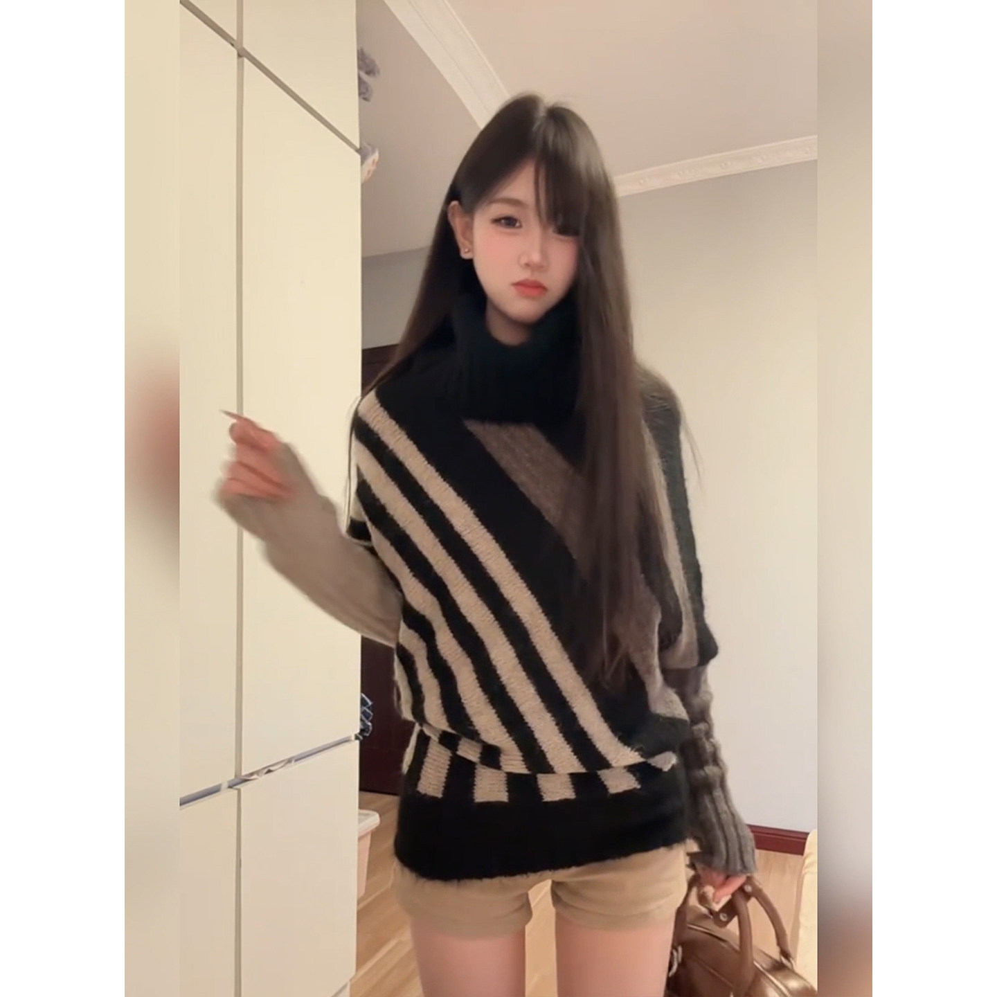 XZY 微胖古早辣妹撞色条纹针织毛衣女25年秋宽松显瘦多种穿法上衣,淘宝优惠券,粉丝福利购,淘宝优惠卷