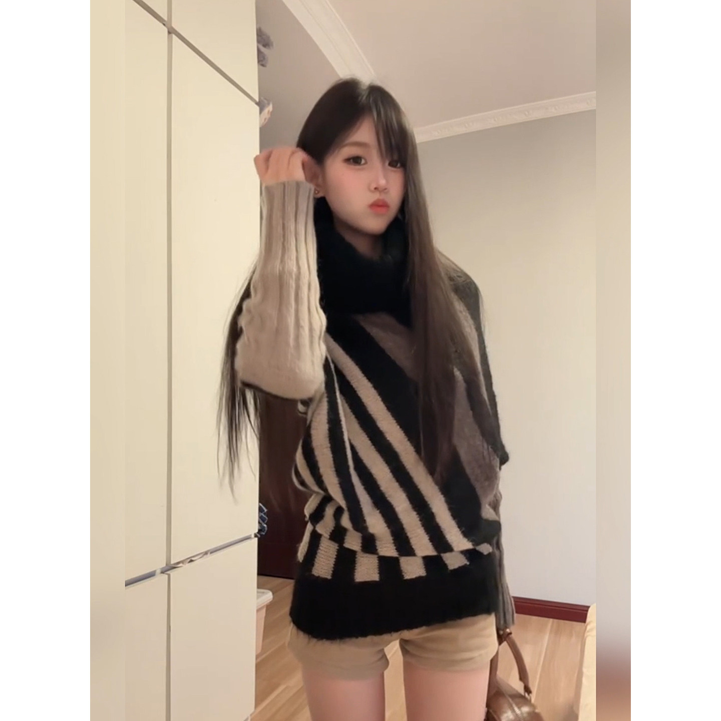 XZY 微胖古早辣妹撞色条纹针织毛衣女25年秋宽松显瘦多种穿法上衣,淘宝优惠券,粉丝福利购,淘宝优惠卷