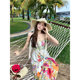 High-end colorful floral suspender strap dress