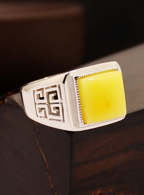 diy方形蜜蜡琥珀玉石戒指空托