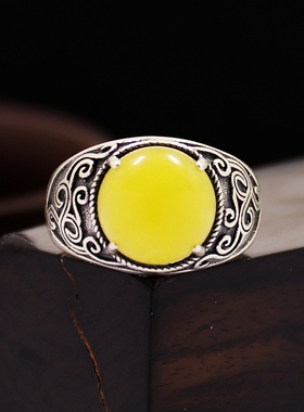 diy圆形四爪琥珀玉石戒指空托