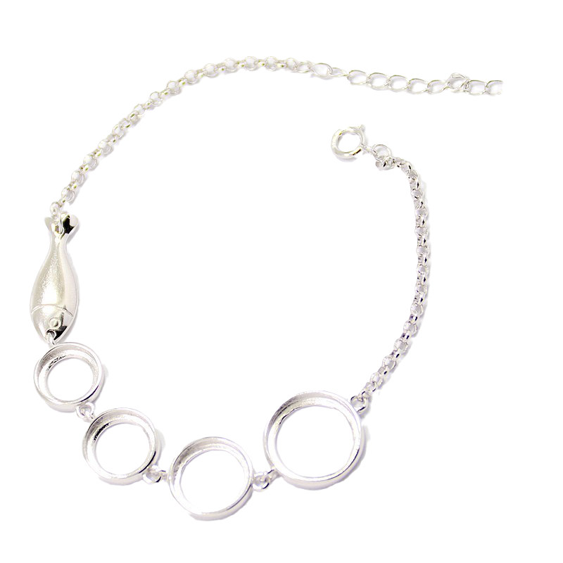 s925纯银空托时尚女款圆多石位手链 祈禧珠宝手链