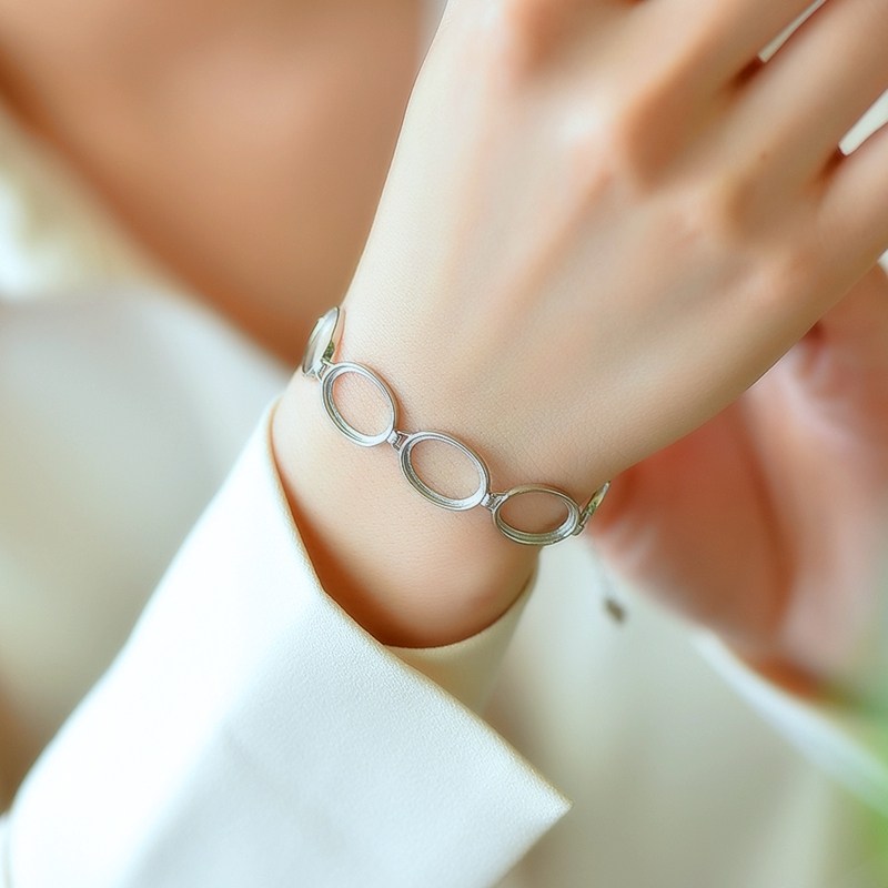 s925纯银空托时尚女款五石位10手链 祈禧珠宝手链