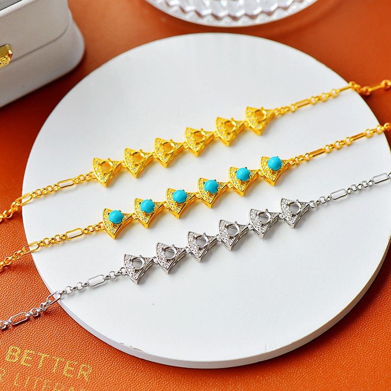 s925纯银空托时尚女款多石位4手链 祈禧珠宝手链