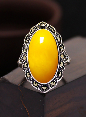 戒指空托泰银DIY琥珀玉石镶嵌