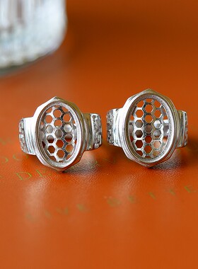 diy纯银男女款蜜蜡镶嵌戒指空托