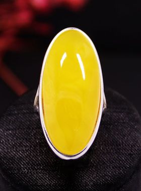 纯银戒指空托琥珀活口S925时尚