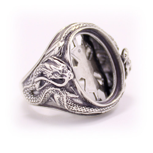 S925纯银戒指空托霸气男款封底双龙戏珠DIY蜜蜡松石玉石镶嵌16*21 - 图3