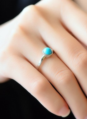 纯银戒指空托圆形蜜蜡镶嵌6简约