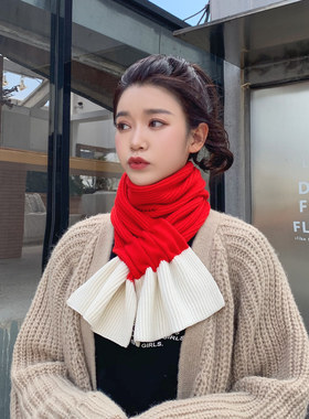 网红双色毛线学生情侣围巾女士
