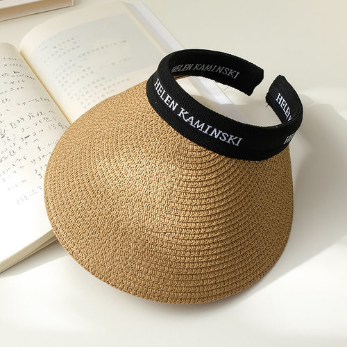 夏季大檐宽檐防晒帽骑车户外遮阳帽子女时尚空顶帽百搭草编太阳帽 - 图2