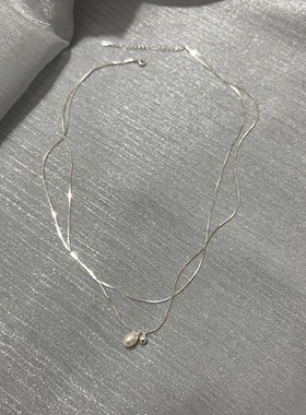 简约双层叠戴天然珍珠项链锁骨链