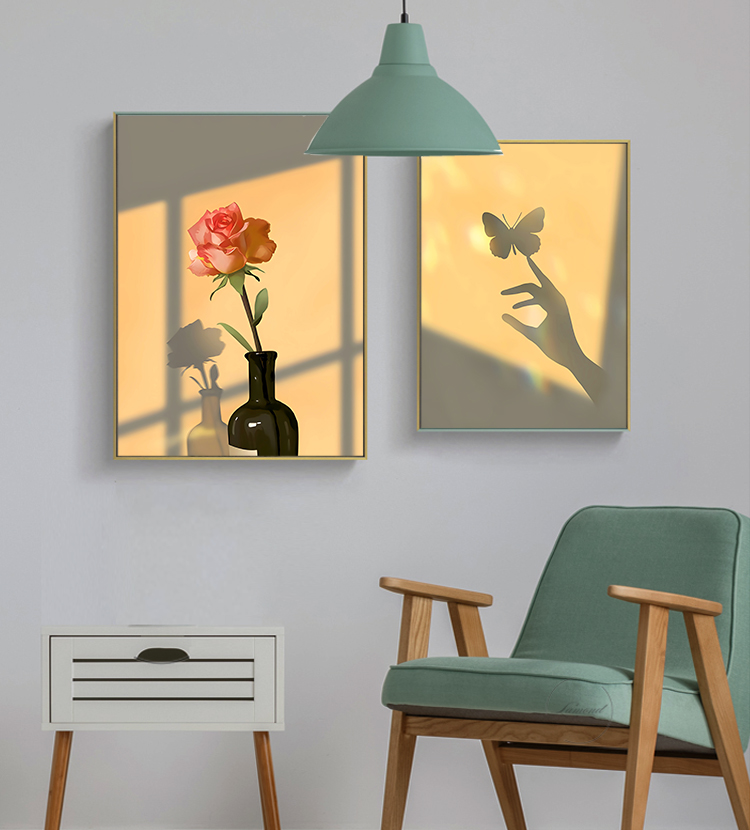 北欧ins沙发背景墙画客厅现代简约装饰画小清新温馨花卉剪光影挂