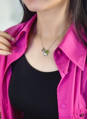 辉楷原创s925纯银项链白贝母生肖马锁骨链天然水晶石马上有钱吊坠