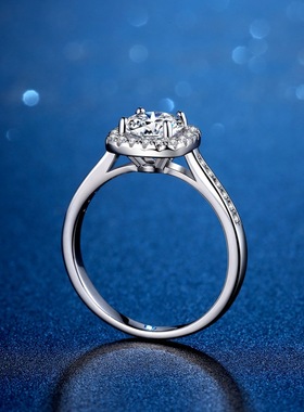 s925纯银小方糖莫桑石戒指女经典豪华方包空托戒指一克拉直播货源