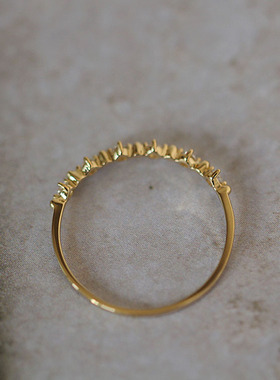 14K纯黄金镶6颗锆钻婚礼排钻精细韩版韩式韩国风戒指指环