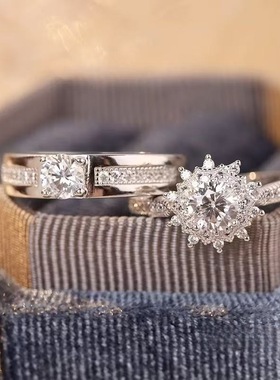 S925纯银莫桑石对戒情侣戒指一对男女高级感交换仪式厂家直销批发