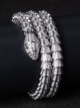 灵蛇形手镯女生高级感蛇骨手镯双层单层开口可调节镶钻锆石手饰品