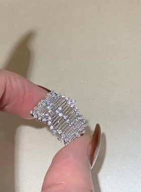 S925纯银精工布契风繁星点钻蕾丝戒指女高级感满天星花丝指环