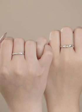 乾佳S999足银日月同辉情侣对戒情人节礼物高级设计小众手饰代发