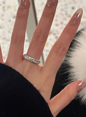 隆隆金小红书同款戒指意大利工艺S925银麦穗编织拉丝戒指环日常