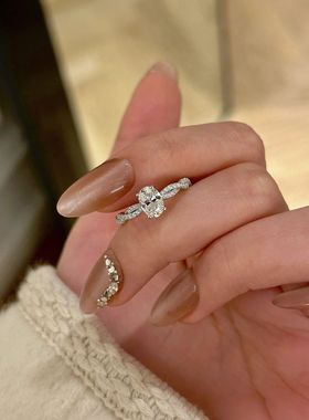 S925纯银旋转芭蕾螺旋椭圆鸽子蛋形扭纹钻戒女小众时尚高级感戒指