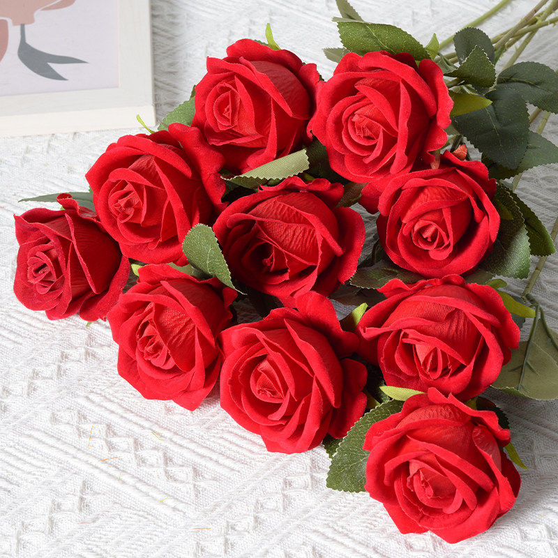 仿真小绒布玫瑰花仿真玫瑰家居婚庆装饰情人节仿真花假花ROSE