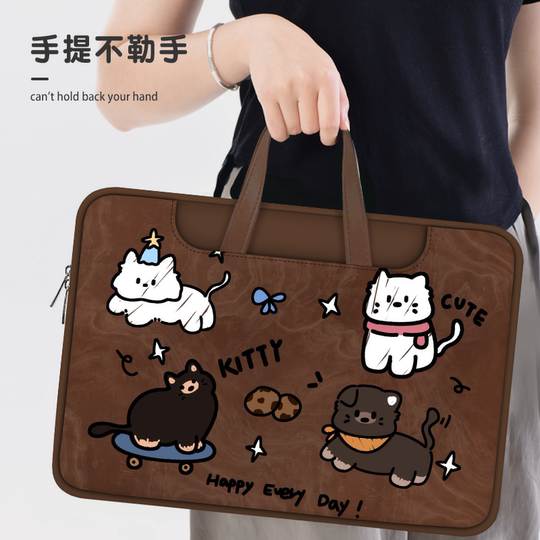 卡通美拉德风笔记本电脑包16寸手提皮革苹果15.6寸华为matebook14联想戴尔14寸12寸女士2024新款平板收纳包