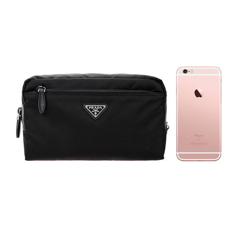 prada女士黑色织物化妆包 丰尚海外女士包袋