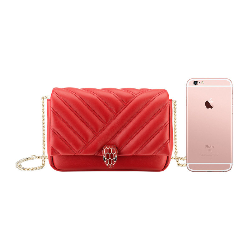 bvlgari小牛皮红色蛇头扣单肩包 丰尚海外女士包袋